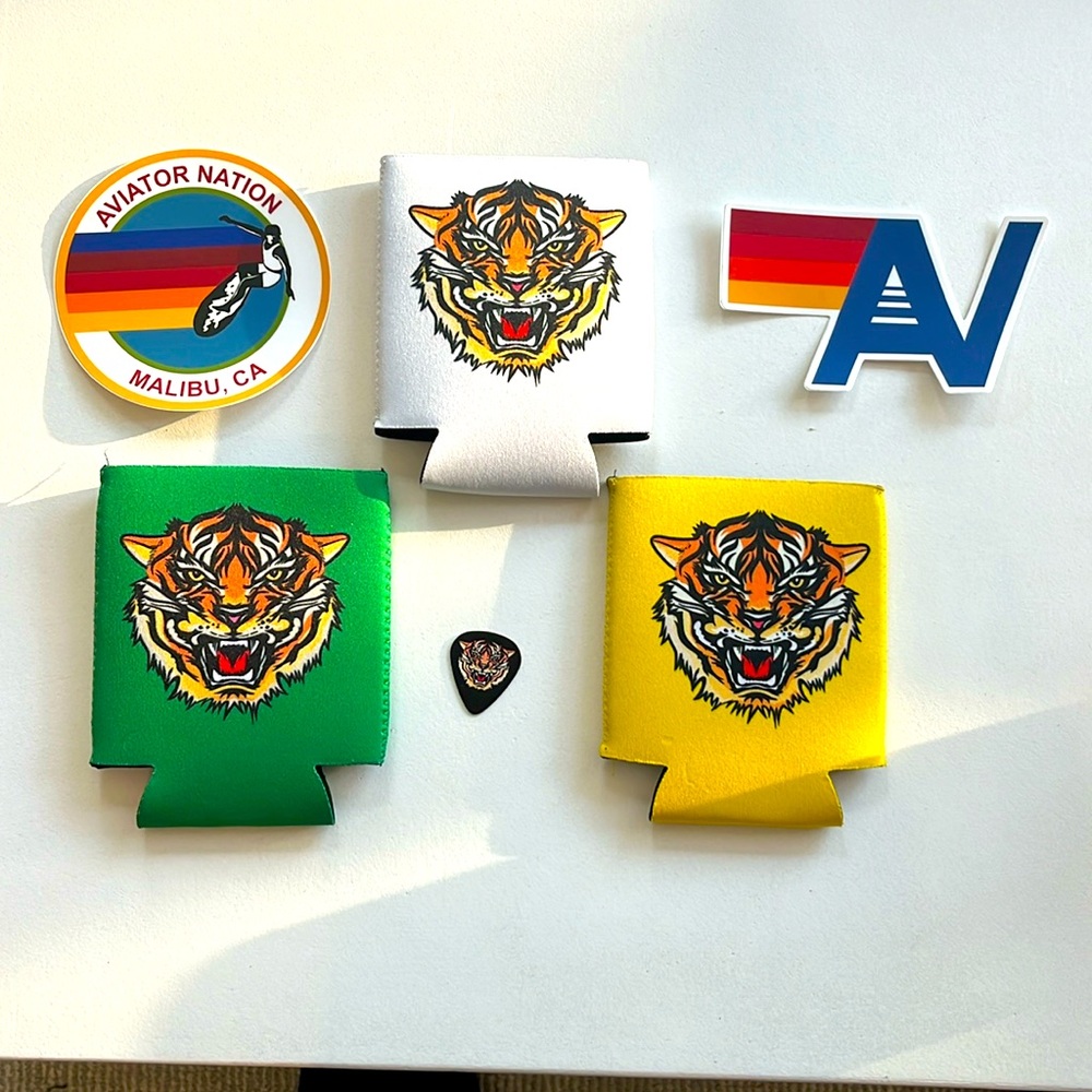 - NEW Aviator Nation Tiger KOOZIES  Guitar Pic, Stickers Swag